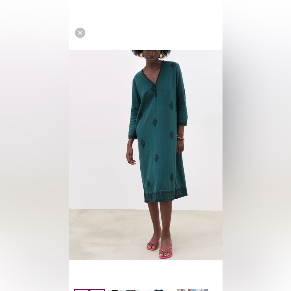 Zara Teal Embroidered Mini Dress